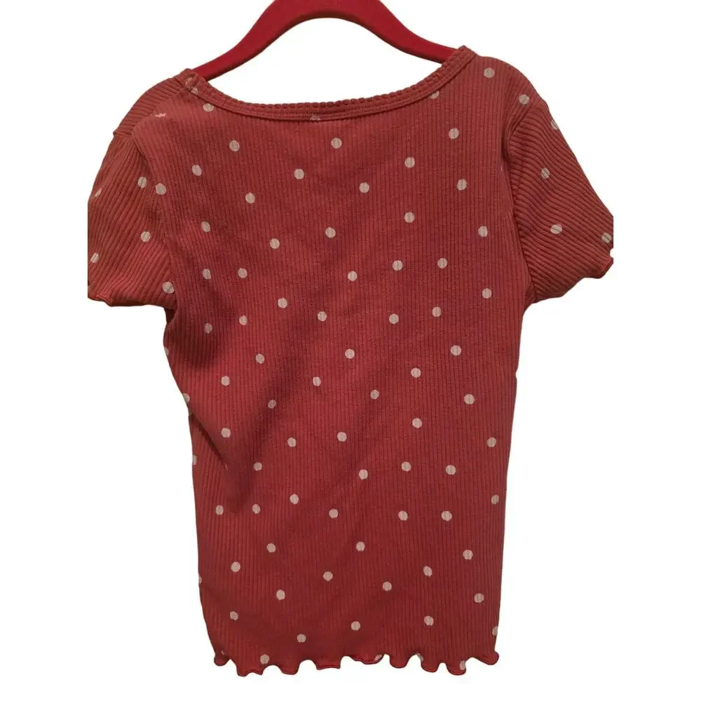 Old Navy Ribbed Polka Dot Tee Cinnamon Rose Soft Girl Size 8